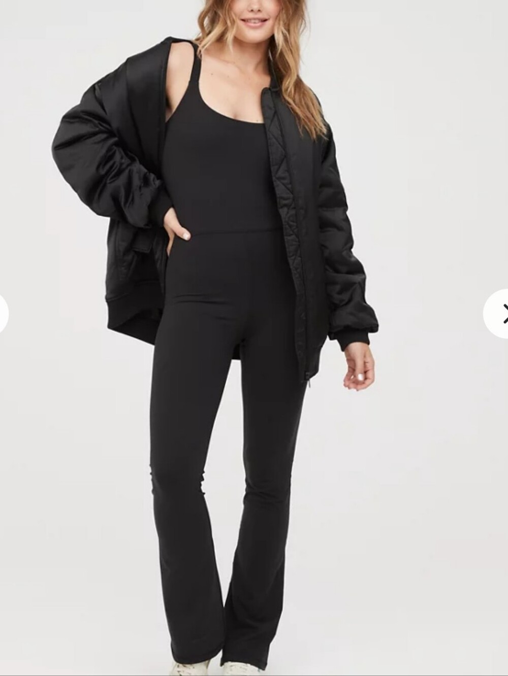 OFFLINE by Aerie The Hugger Flare Leg Jumpsuit - Black, Size Small
